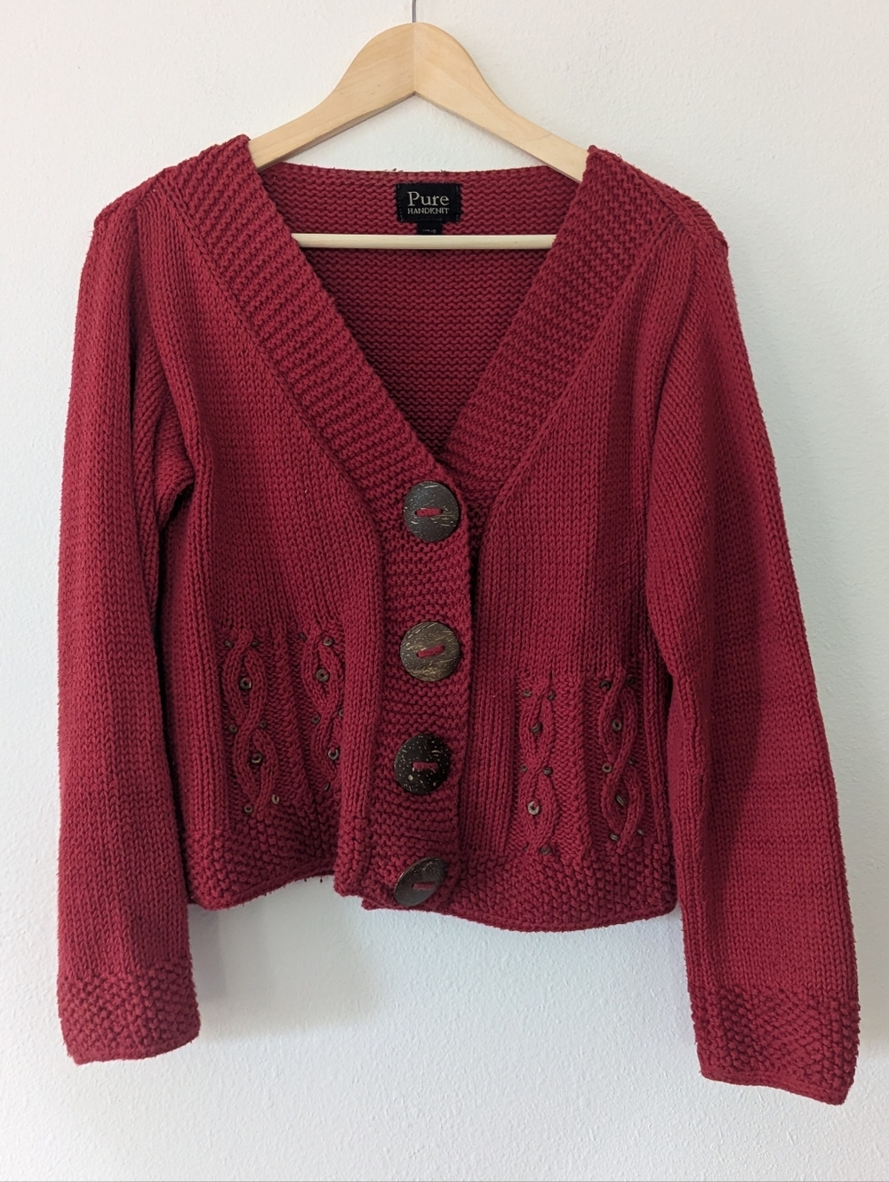 Pure Handknit Women's Red Button-Up Knit Cardigan